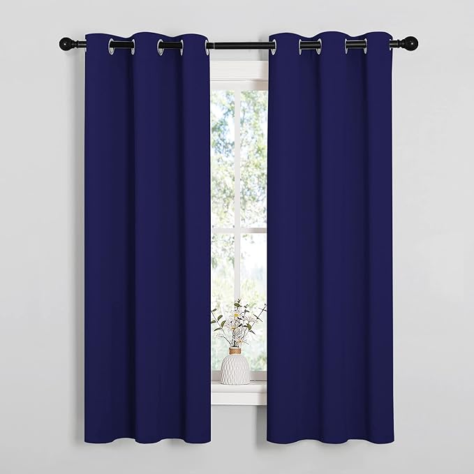 NICETOWN Blackout Draperies Curtains, All Season Thermal Insulated Solid Grommet Top Blackout Curtains/Drapes for Kid's Room (Royal Blue, 1 Pair, 34 x 63 inches)