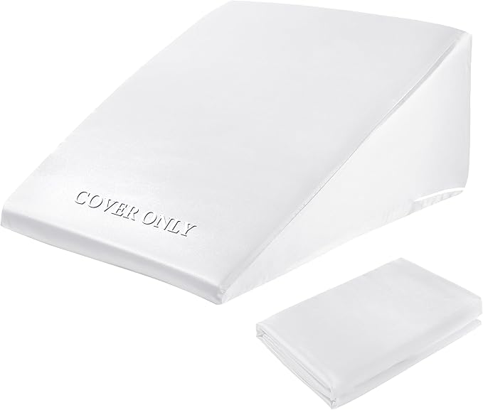 HOMBYS Satin Bed Wedge Pillow Cover Silky & Smooth Wedge Pillowcase 1 Pack 24x24x10, Soft & Breathable, Removable & Machine Washable-Zipper Design (Pillow Not Include),White