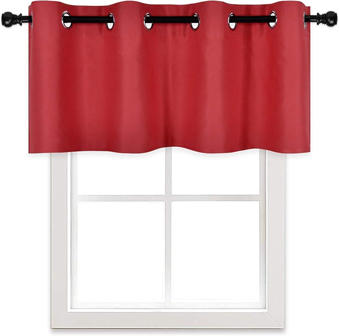 Christmas Red Valance for Kitchen Blackout Grommet Curtain Valance Window Treatment for Living Room Short Straight Drape Valance for Bedroom Kids Room/Basement/Loft 52X18 Inch Long 1 Panel