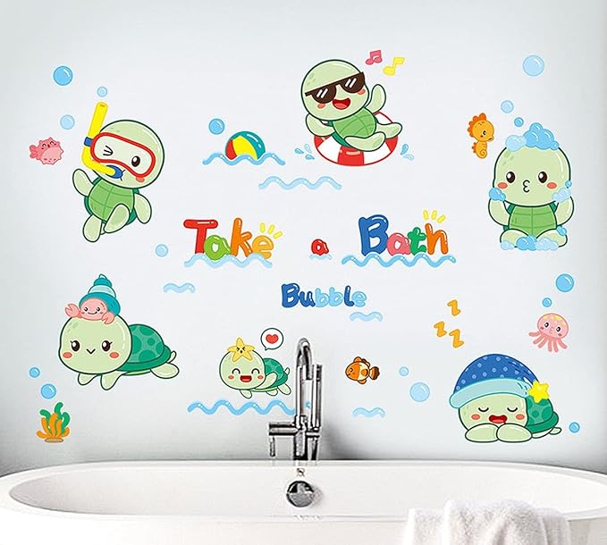 Wall Sticker Cartoon Wall Decals Removable DIY Wallpaper Waterproof Decor Mural for Nursery Baby Kids Bedroom Living Room Bathroom Kitchen Decoration Bubble Turtle 17.723.6"