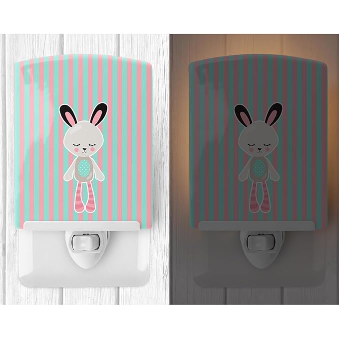 Caroline's Treasures BB8726CNL Bunny Rabbit Ceramic Night Light Compact, UL-Certified, Ideal for Bedroom, Bathroom, Nursery, Hallway, Kitchen, 6x4x3, Multicolor