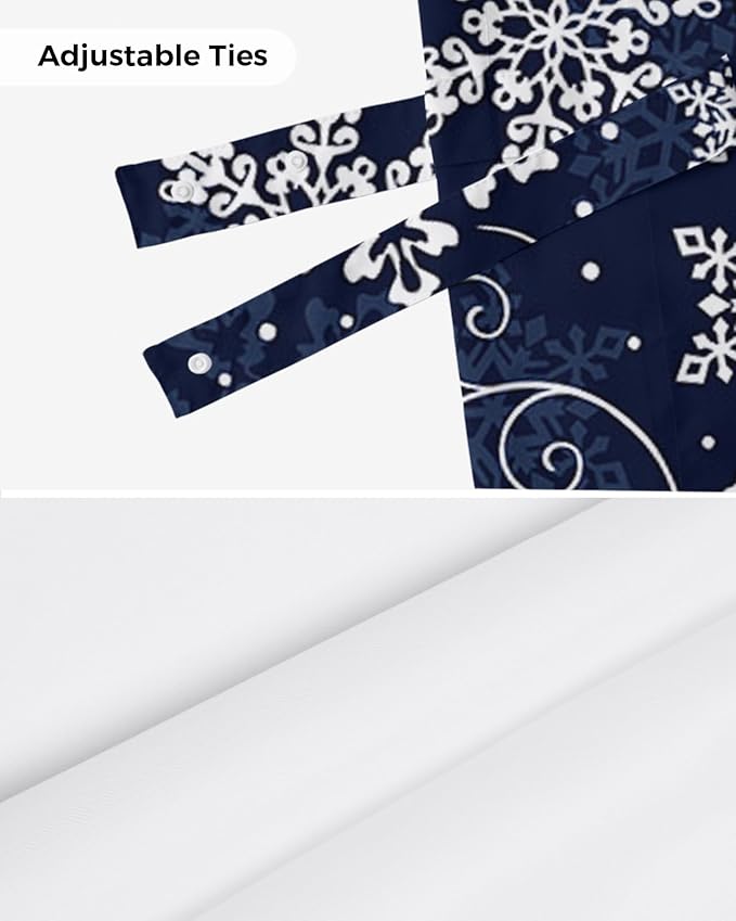 Christmas Blackout Tie Up Valance Curtains for Kitchen Windows White Navy Snowflakes Pattern Window Toppers Balloon Shades for Living Room/Bathroom/Bedroom,1 Panel, 54" X 18", Winter