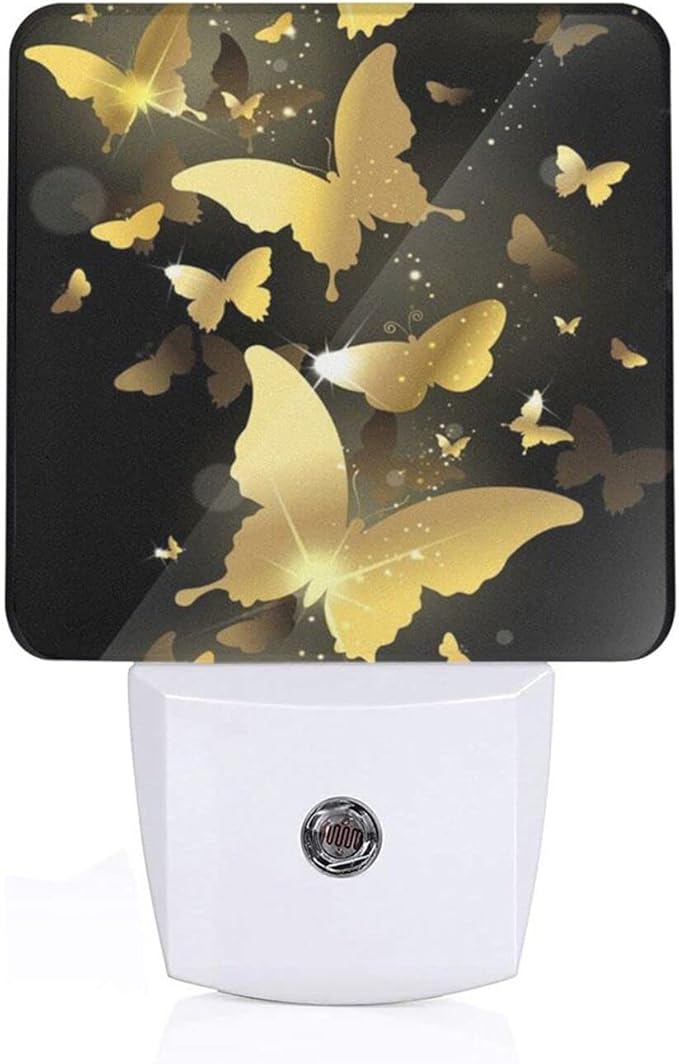 Golden Butterfly Night Light Plug into Wall Decorative Plug in LED Nightlight Auto Sensor Dusk to Dawn Decor Lamp for Kids Girls Bedroom Bathroom Kitchen Hallway Stairs Home