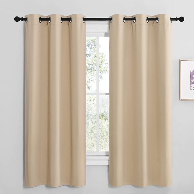 NICETOWN Room Darkening Curtain Panels for Cafe, Thermal Insulated Grommet Room Darkening Draperies/Drapes for Window (Biscotti Beige, 2 Panels, W42 x L68 -inch)