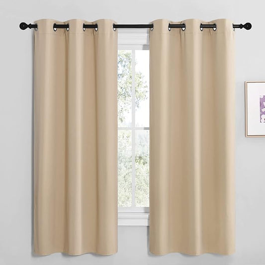NICETOWN Room Darkening Curtain Panels for Cafe, Thermal Insulated Grommet Room Darkening Draperies/Drapes for Window (Biscotti Beige, 2 Panels, W42 x L68 -inch)