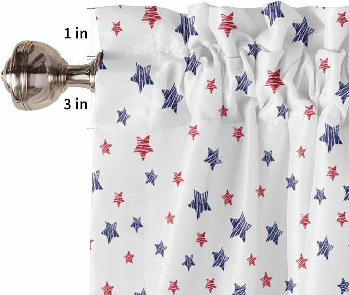 Vandarllin 4th of July Kitchen Curtains Valances for Windows Patriotic America Stars Fireworks Rod Pocket Window Treatment for Kitchen/Living Room/Bedroom/Bathroom, 42" X 18", Red White Blue