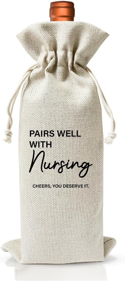 EUFJDKSL Nursing School Survivor Graduation Gift Party Decor Wine Bag, Nurse Day Week Gift Bag For Her Women Registered Practitioner Nurse, Drawstring Burlap Wine Bag