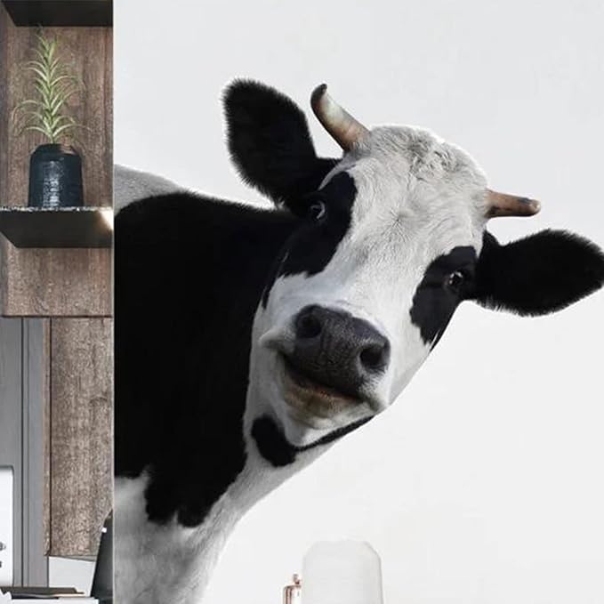 Funny Animal Wall Decal Peeking Cow Wall Sticker Vinyl Cute Animal Art Sticker Weird Stuff Wall Decor for Farmhouse Classroom Living Room Kitchen Decoration (Cow)