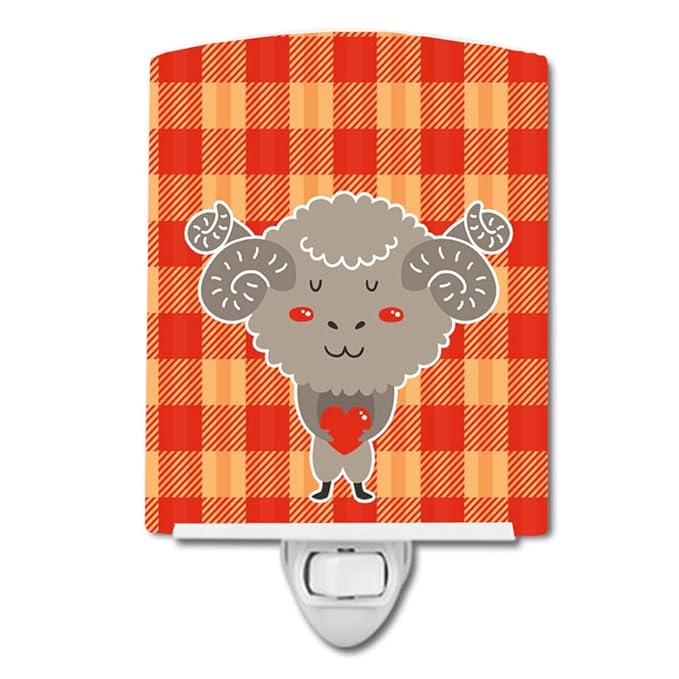 Caroline's Treasures BB6738CNL Ram with a Heart Ceramic Night Light Compact, UL-Certified, Ideal for Bedroom, Bathroom, Nursery, Hallway, Kitchen, 6x4x3, Multicolor
