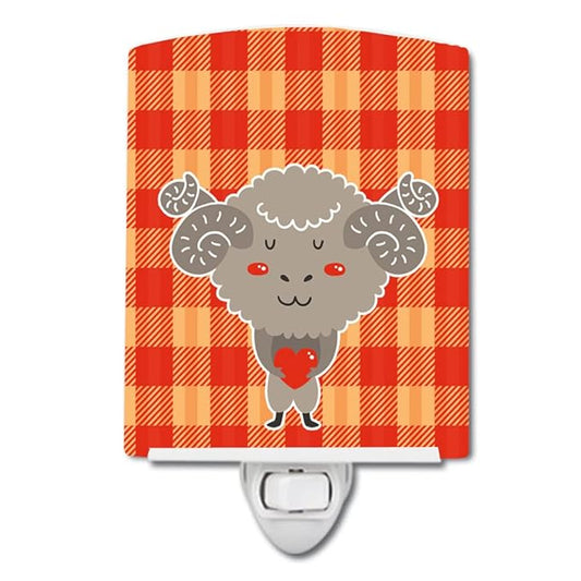 Caroline's Treasures BB6738CNL Ram with a Heart Ceramic Night Light Compact, UL-Certified, Ideal for Bedroom, Bathroom, Nursery, Hallway, Kitchen, 6x4x3, Multicolor