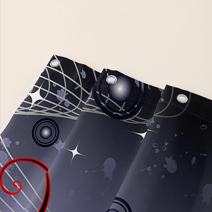 AILONEN Black Rose Shower Curtain for Women,Music Rose Bath Curtain for Bathroom Decor,Red and Black Art Polyester Waterproof for Girls with 12 Plastic Hooks,36" W*72" H Black