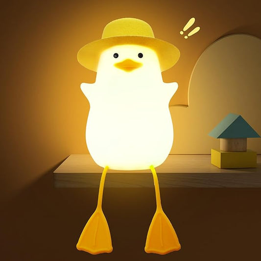 Duck Night Light, Duck Gifts for Girl, Kids Night Light Lamp Gifts Bedside Lamp for Nursery, ABS+SIL, Touch Control, Portable and Rechargeable Dimmable, Birthday Gifts for Boys Girls ( Duck with Hat)