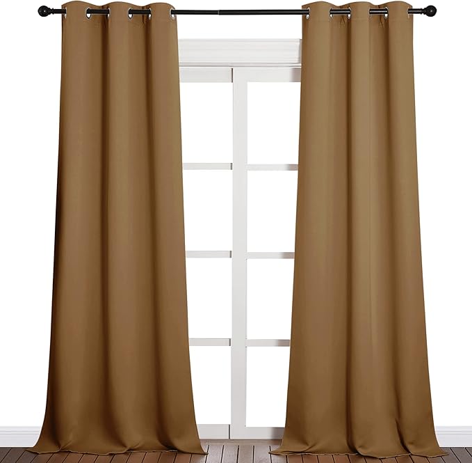 NICETOWN Sleek Blackout Curtains 90 inches Length for Windows, Noise Reducing and Block Draft Panels for Door Doorway Laundry Office Luxury Decor Theme (2 Panels, Gold Brown, W42 x L90 -Inch)