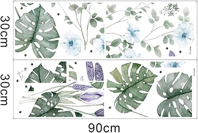 Tropical Leaf Green Leaves Wall Decals Monstera Deliciosa Liebm Palm Tree Leaf Plants Wall Stickers Bedroom Living Room TV Wall Door Decor Murals (Tropical Leaf Green 5)