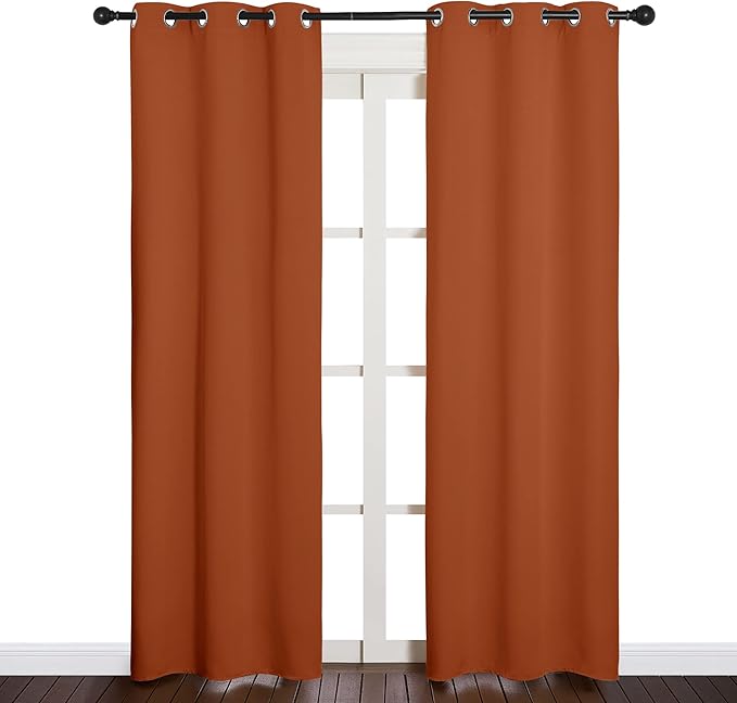 NICETOWN Halloween Blackout Draperies Curtains for Girls Room, Nursery Essential Thermal Insulated Grommet Top Blackout Panels (Burnt Orange, 1 Pair, 34 x 84 inches)