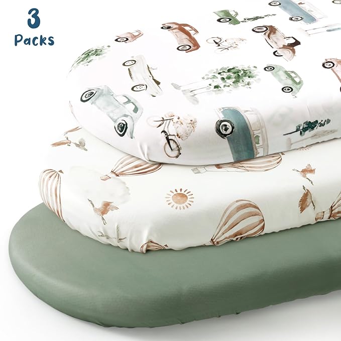 GRSSDER Stretchy Ultra Soft Fitted Bassinet Sheets 3 Pack, Universal Fit for Bassinets Baby Cradle Moses Basket Oval Rectangle Mattress Safe and Snug, Stylish Bassinet Sheet of Cars Print for Boys