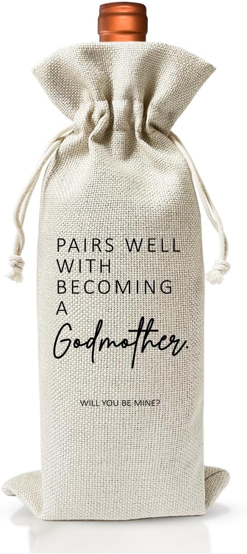 Godmother Poposal Gift, Wine Bag for Wine Bottle Gift, Becoming A Godmother, Baptism Decor, Pregnancy Announcement or Baby Announcement Gift for New Godmother, Baby Shower or Party Favor
