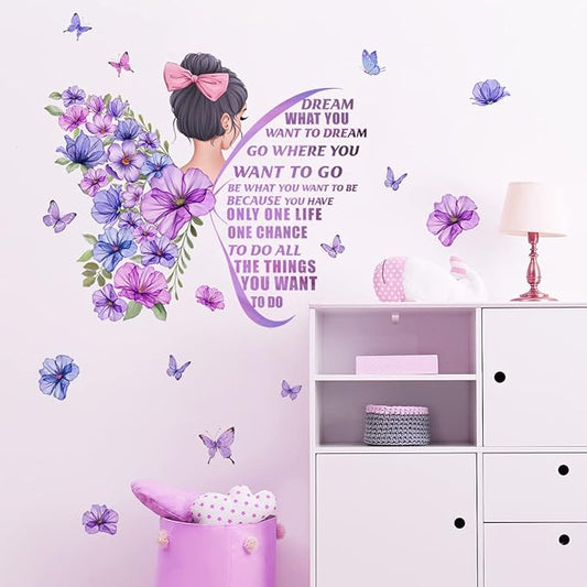 Large Butterfly Wall Decals Inspirational Girl Wall Stickers Vinyl Peel and Stick Phrase for Women Girls Bedroom Living Room Office Bathroom Wall