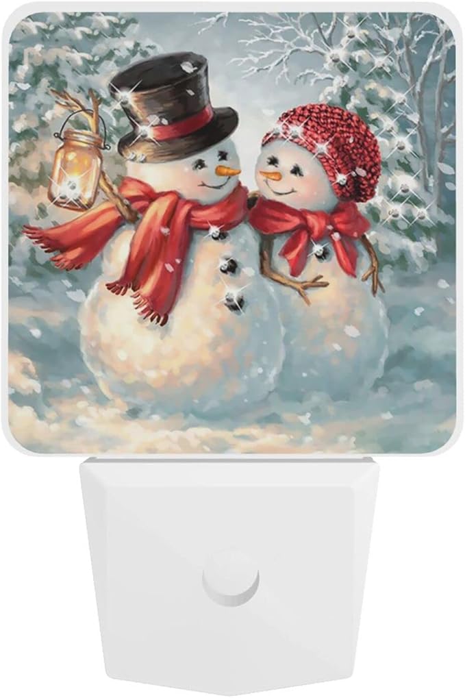 Christmas Snowman Night Light Plug into Wall Decorative Plug in LED Nightlight Auto Sensor Dusk to Dawn Decor Lamp for Kids Bedroom Bathroom Kitchen Hallway Stairs Home