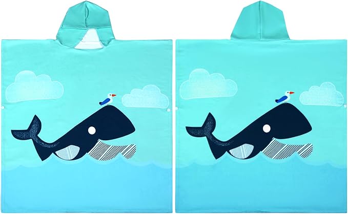 Kids Whale Hooded Beach Towel Boys Girls Cute Poncho Beach Pool Towels with Hood 24*62" Soft Microfiber Swim Cover-ups for Kids Ages 3-10 Thick Absorbent Cotton Hooded Bath Towels Bathrobe