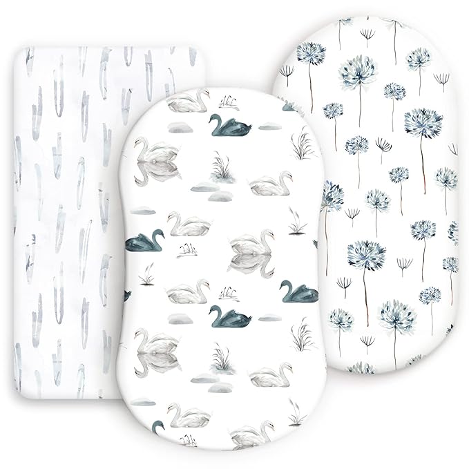 GRSSDER Stretchy Ultra Soft Bassinet Fitted Sheets 3 Pack, Universal Fitted for Bassinets Baby Cradle Moses Basket Oval Rectangle Mattress Safe and Snug, Pretty Bassinet Sheet for Baby, Navy Blue