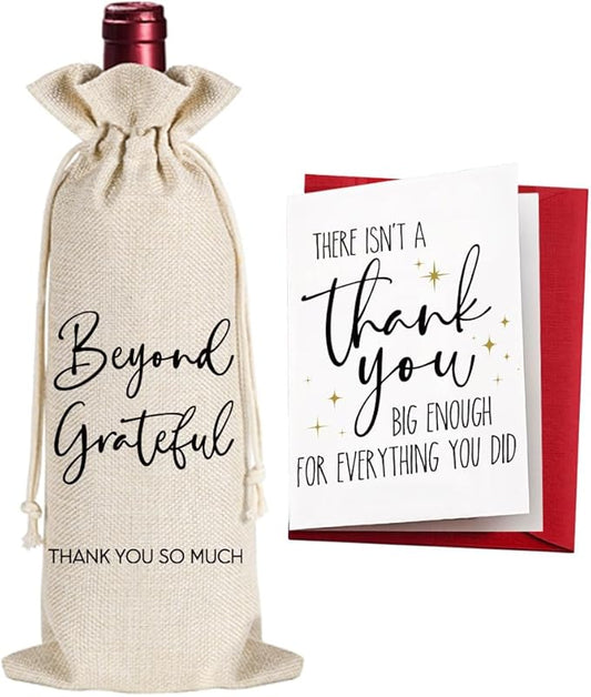 Qubereeree Beyond Grateful Thank You Wine Bag Graduation Appreciation Gifts Encouragement Gift for Wedding Baby Shower Bridal Shower, Thank You Big Enough for Everything You Did Card-15
