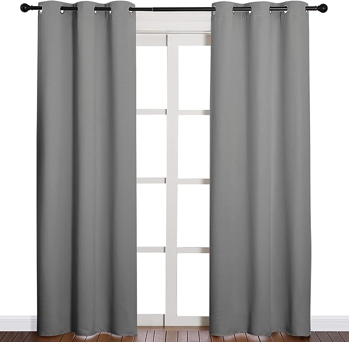 NICETOWN Thermal Insulated Grommet Blackout Curtains for Office, Kids Window Drape Panel for Nursery, Privacy Short Curtains (Silver Grey, 2 Panels, W42 x L84-Inch)