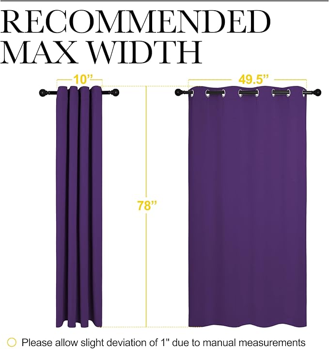 NICETOWN Purple Blackout Curtains 78 inches Long, Niose Reducing and Thermal Insulated Room Darkening Curtains for Girls Bedroom Living Room Window Decoration (55 inches Wide, 2 Panels)