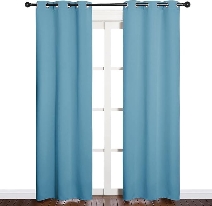 NICETOWN Thermal Curtains for Kids Room, Window Treatment Thermal Insulated Solid Grommet Blackout Drape Panels for Bedroom (Teal Blue, Set of 2, 34 by 84 inches)
