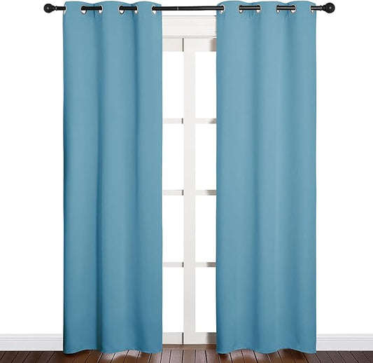 NICETOWN Thermal Curtains for Kids Room, Window Treatment Thermal Insulated Solid Grommet Blackout Drape Panels for Bedroom (Teal Blue, Set of 2, 34 by 84 inches)