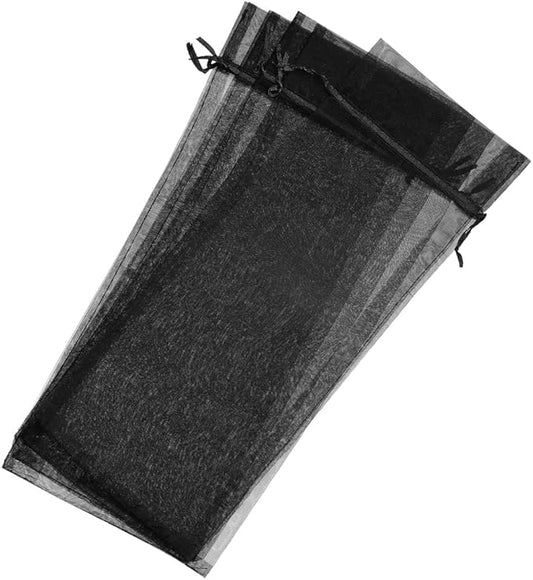 Organza Wine Bags, 18 Pcs Reusable Wine Bottle Bags with Drawstring Fits for Party Favor Gift Wrapping - Mesh Wine Decoration Supplies - (14.5-inch x 5.5-inch, Black)