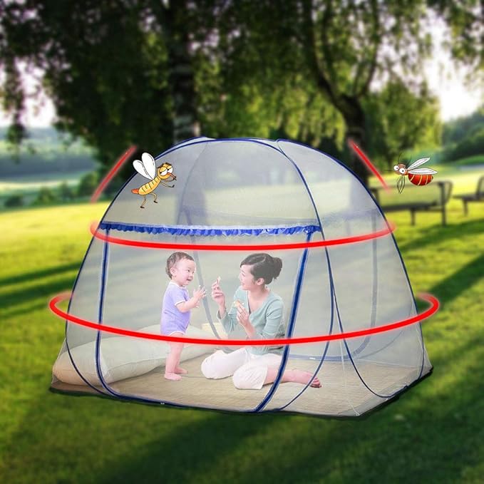 Pop-up Mosquito net Double Bed,L79 x W71 x H59 in Double Door Zip Portable Tent Travel Mosquito net Free-Standing use one Compartment to Install Suitable for Bedroom no Hooks no Chemicals.