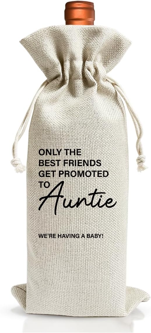 EUFJDKSL Pairs Well With Becoming Auntie Wine Gift Bag, Wine Bag for Pregnancy Announcement, New Aunt for Baby Announcement, Cotton Linen Wine Gift Bag With Drawstring
