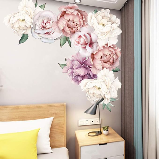 Flower Wall Sticker, Rohome Waterproof PVC Peel and Stick Rose Wall Decals Home Decor for Sofa Background Living Room Bedroom Kitchen Nursery Room Decorations(Parent) (04)