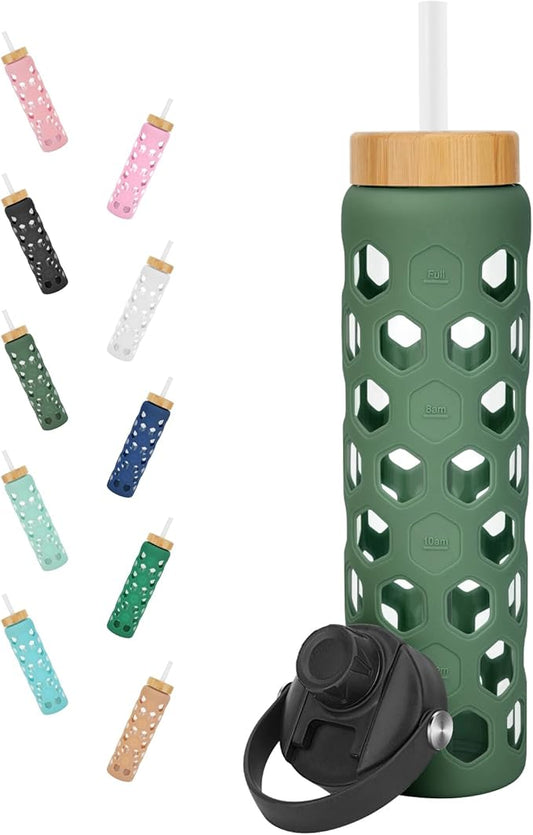 32oz Glass tumblers Water Bottles with Straw and 2 Lid