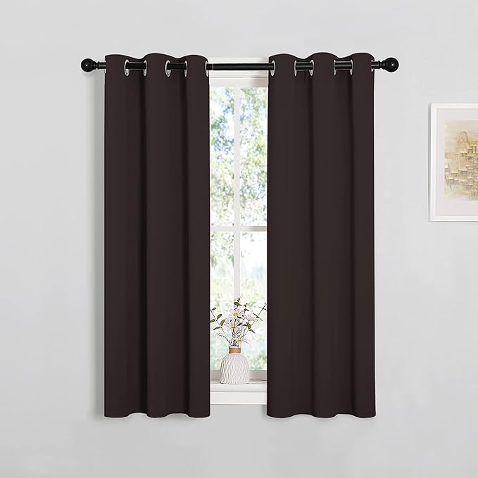 NICETOWN Blackout Curtain Panels for Bedroom Window, Triple Weave Microfiber Energy Saving Thermal Insulated Solid Grommet Blackout Draperies and Drapes (1 Pair, 29 inch by 45 inch, Toffee Brown)