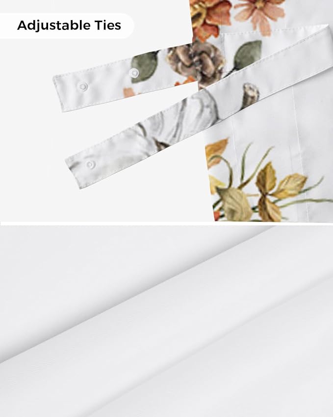 Fall Floral Leaves Blackout Tie Up Valance Curtains for Kitchen Windows Thanksgiving Pumpkins Window Toppers Balloon Shades for Living Room/Bathroom/Bedroom,1 Panel,42" X 12" Boho