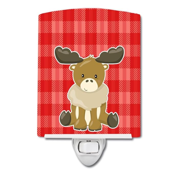 Caroline's Treasures BB8600CNL Moose on Red Plaid Ceramic Night Light Compact, UL-Certified, Ideal for Bedroom, Bathroom, Nursery, Hallway, Kitchen, 6x4x3, Multicolor