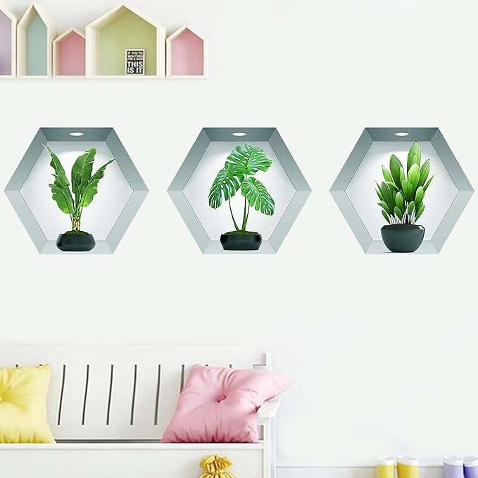 3D Vivid Green Plants Wall Decal, Removable Green Leaves Wall Sticker for Bedroom Living Room Office Bathroom Kitchen Home Decor(Plant3)