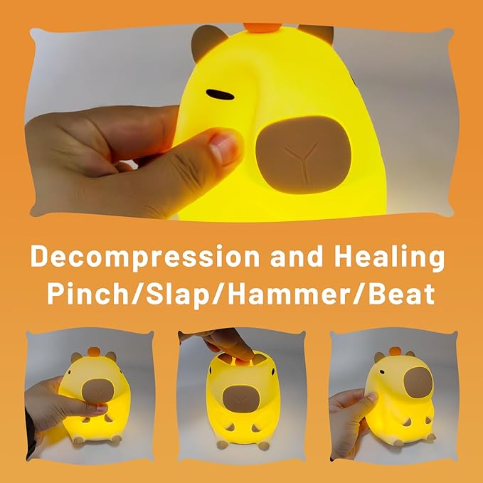 Night Light for Kids, Cute Capybara Silicone Night Lamp with 20min Timing Device, Rechargeable Lamps Touch Control Lamp, Tap Control, for Girls and Boys