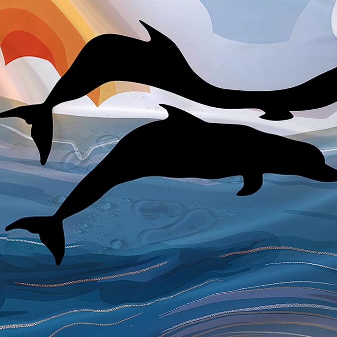 AILONEN Cartoon Dolphin Shower Curtain,Jumping Dolphin Bathroom Curtains for Kids,Girls,Sunset by The Sea Theme Shower Curtains Set with Hooks for Bathroom,36" W*72" H