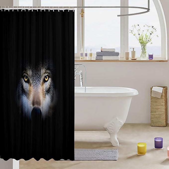 Feelyou Wolf Bath Curtain Wolves Howling Shower Curtain Kids Toddler Single woles Bathroom Shower Curtain Set Animal Wolves Kids Bathroom Accessories 72"x72"