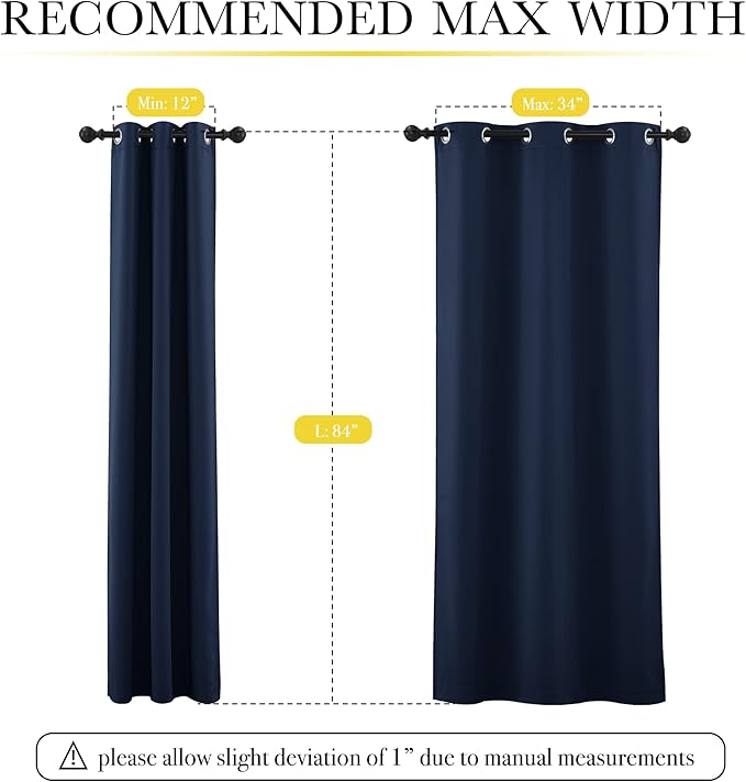 NICETOWN Complete 100% Blackout Curtain Set, Thermal Insulated & Energy Efficiency Window Draperies for Guest Room, Full Shading Panels for Shift Worker and Light Sleepers, Navy Blue, 42W x 84L, 2 Pcs