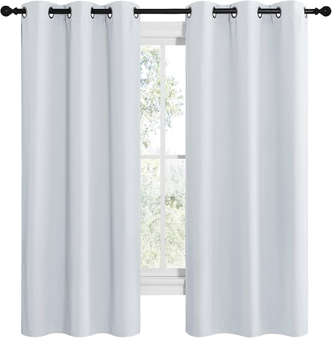 NICETOWN Room Darkening Draperies Curtains Panels, Window Treatment Thermal Insulated Grommet Room Darkening Curtains/Drapes for Bedroom (Greyish White, 2 Panels, 42 by 68)