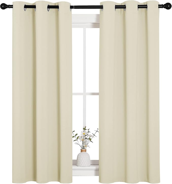 NICETOWN Room Darkening Draperies Window Curtain Panels, Thermal Insulated Grommet Room Darkening Curtains for Bedroom (Beige, 2 Panels, W34 x L54 -inch)