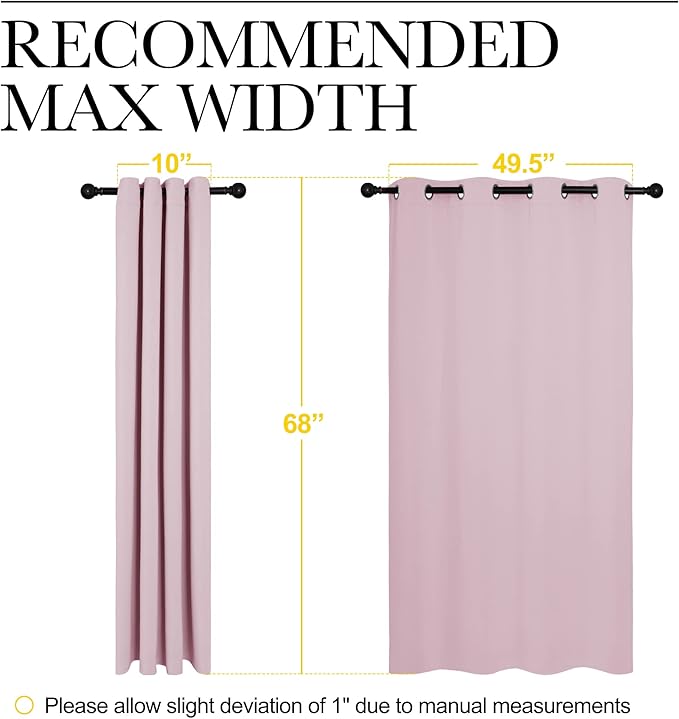 NICETOWN Blackout Curtain Panels for Girls Room, Nursery Essential Thermal Insulated Solid Grommet Top Blackout Drapes (Lavender Pink, 1 Pair, 55 x 68 inches)