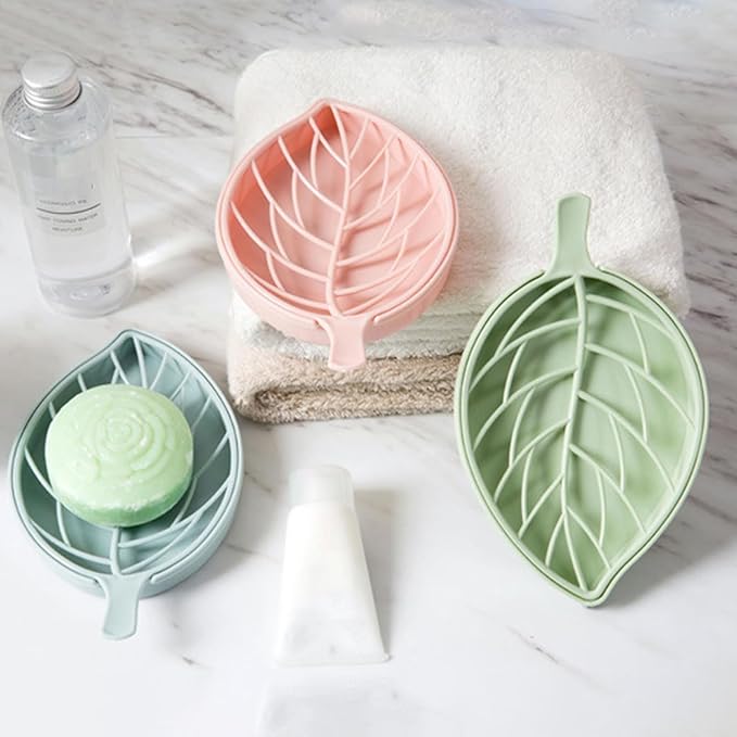 Creative Leaf Shape Soap Box, Double Layer Plastic Soap Holder, Soap Case Soap Dish，Green