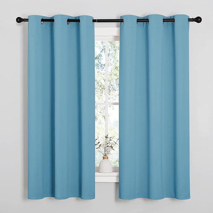 NICETOWN Window Treatment Thermal Insulated Solid Grommet Room Darkening Curtains/Drapes for Bedroom (Set of 2 Panels, 42 by 63 inches Long, Teal Blue=Light Blue)