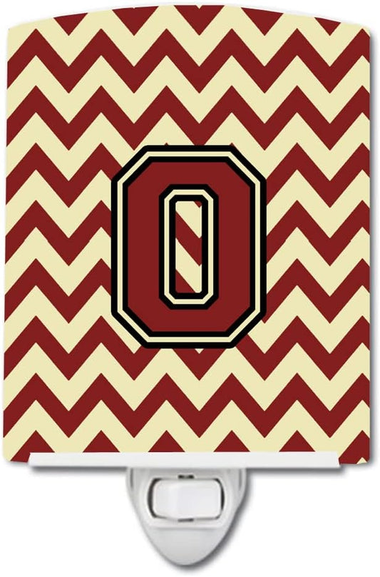 Caroline's Treasures CJ1061-OCNL Letter O Chevron Maroon and Gold Ceramic Night Light Compact, UL-Certified, Ideal for Bedroom, Bathroom, Nursery, Hallway, Kitchen, 6x4x3, Multicolor