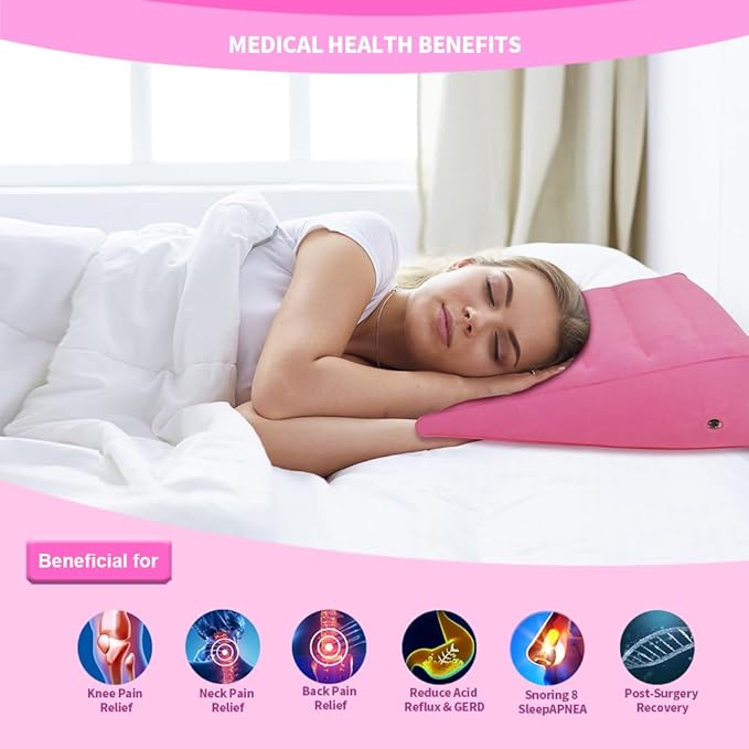 Nevife Inflatable Triangle Bed Wedge Pillow-Fast Inflating/Deflation Valve-Portable Travel Leg Elevation,Adjustable Incline Pillow for Back Support,Sleeping, Acid Reflux,Snuoring,Footrest